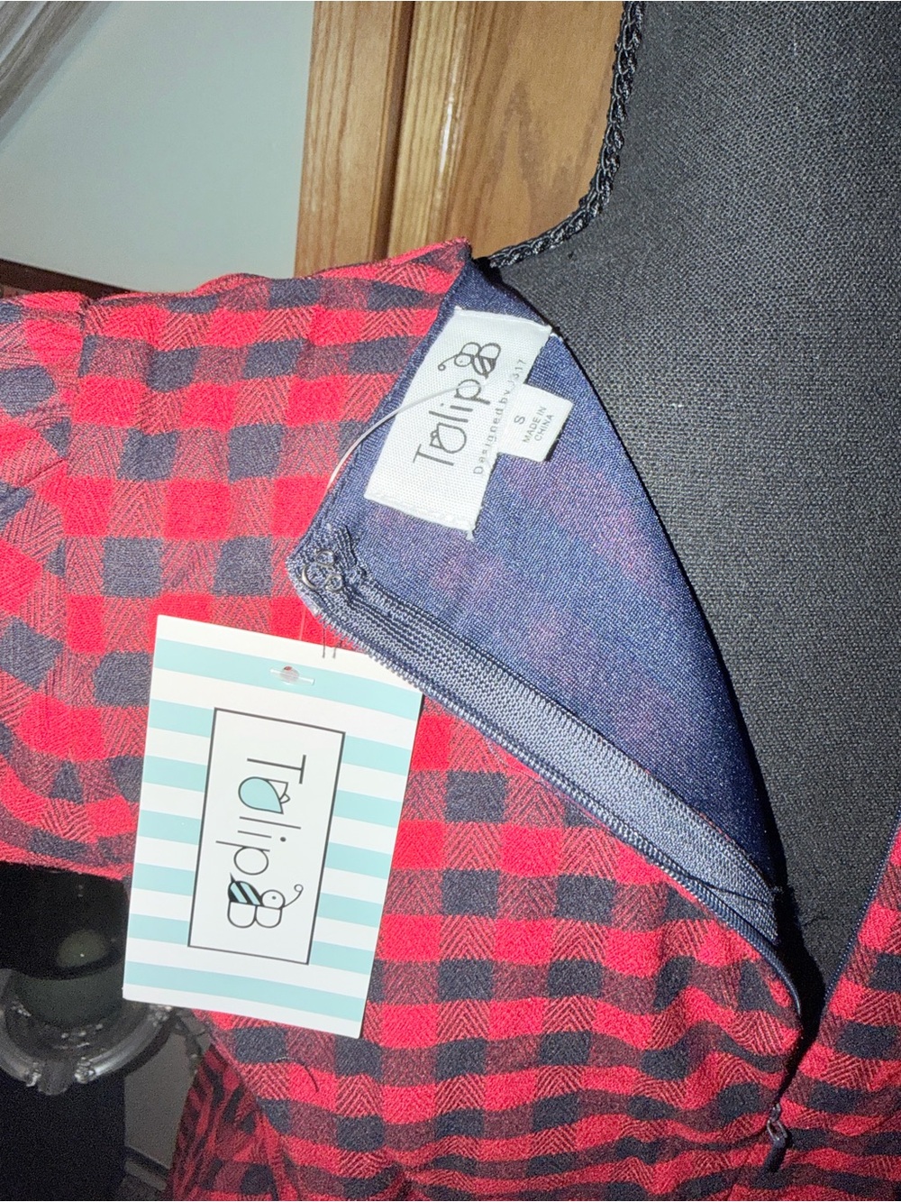 Red and Black Check Midi Fit-and-Flare Dress - Picture 2 of 10